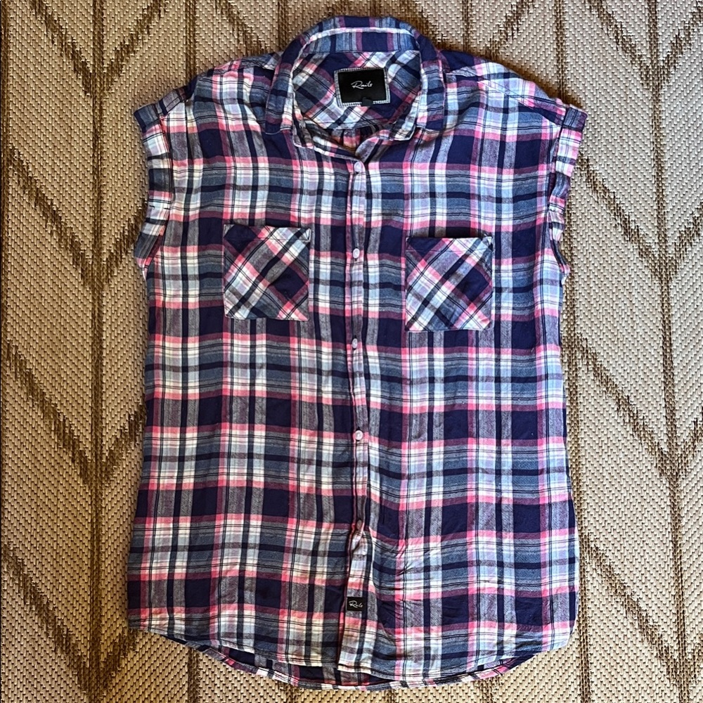 RAILS ❤️❤️❤️ 2 for $20  Plaid Sleeveless Shirt - Navy and Pink